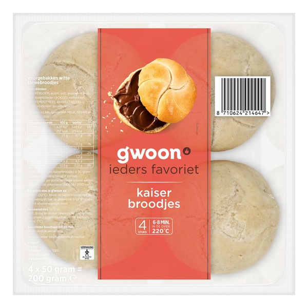 GWOON kaiserbroodjes 4st 200 GR