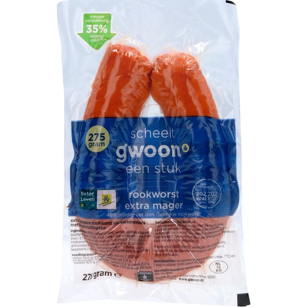 G'WOON extra magere rookworst 275 GR